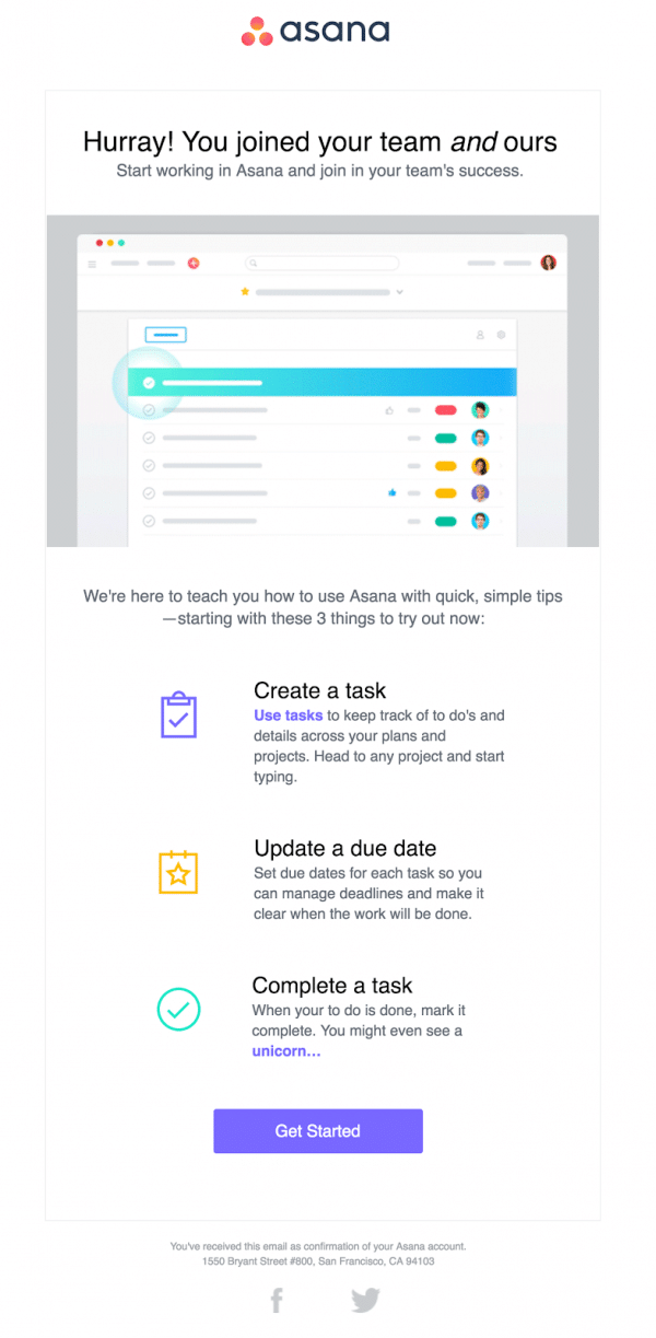 Asana’s welcome email