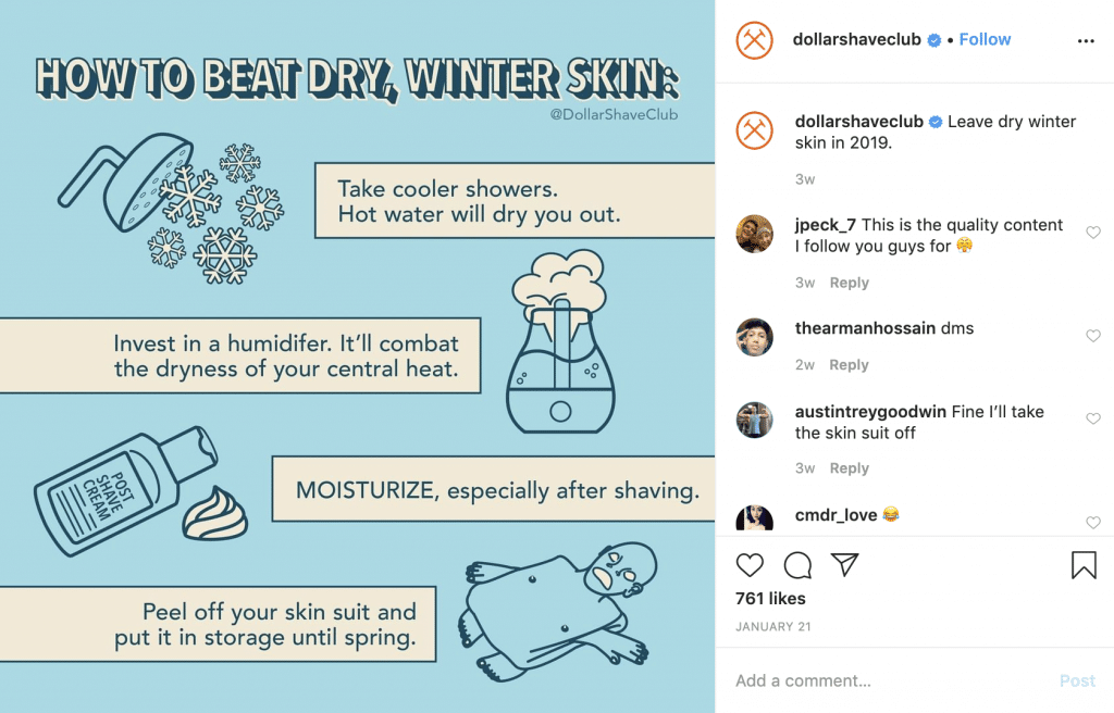 Dollar Shave Club adds a comedic twist to a how-to post on Instagram.