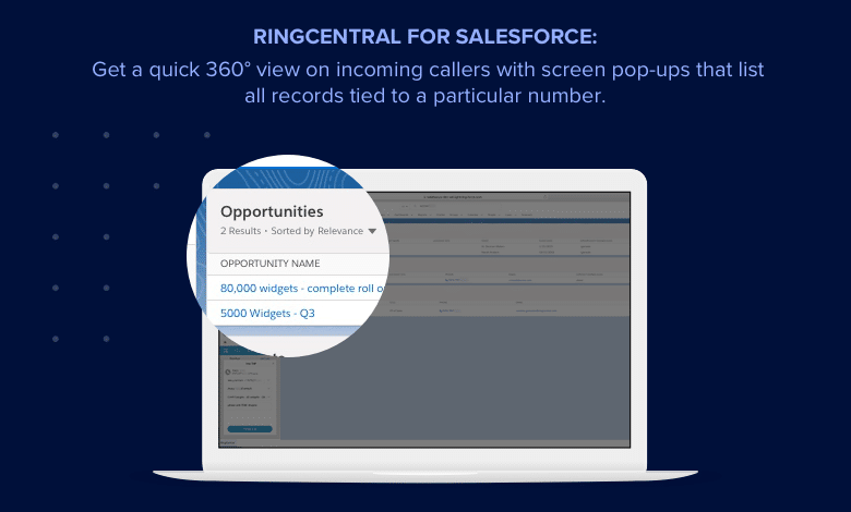 By using RingCentral’s Salesforce integration, you can have informational pop-ups triggered by inbound calls.