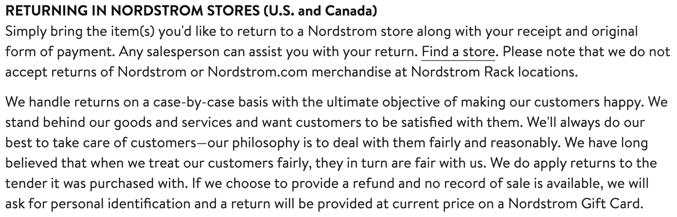 Returning in Nordstrom Stores US and Canada