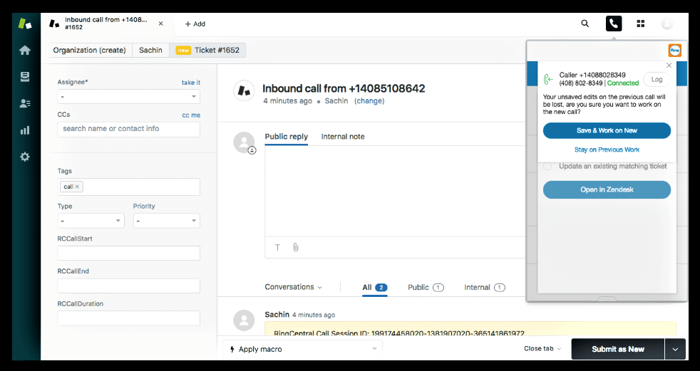 RingCentral Zendesk Integration