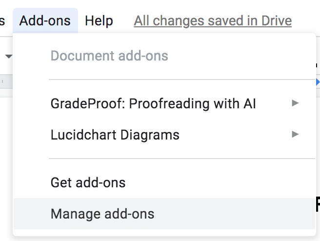 Google Docs > Manage add-ons