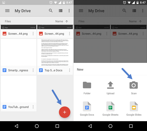 Google Drive: Scan documents (without a scanner)