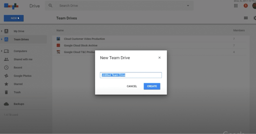 Google Drive: Create new team drive
