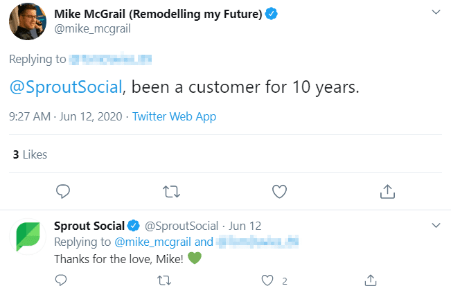 Sprout Social social media engagement to a customer