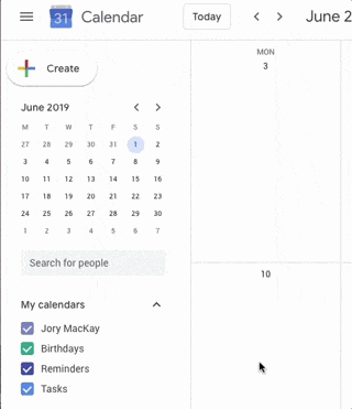 Hiding the sidebar on Google Calendar by hamburger button (the icon with three lines).