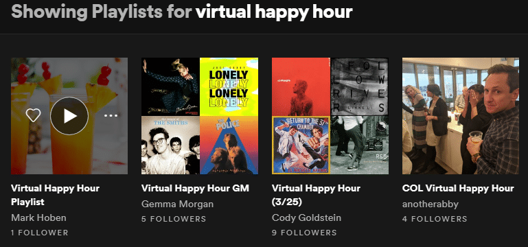 Virtual happy hour playlists