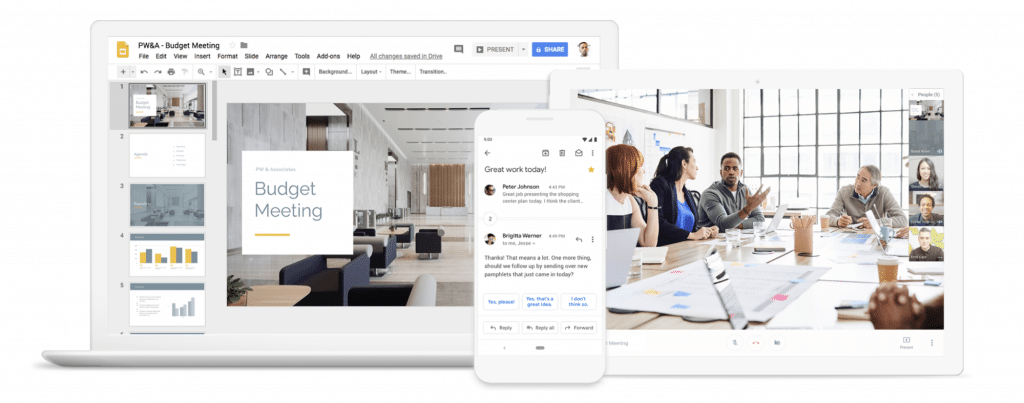 With Google Docs, Sheets, Slides, Calendar, Drive, and Gmail, your team can collaborate on files in real time from anywhere.