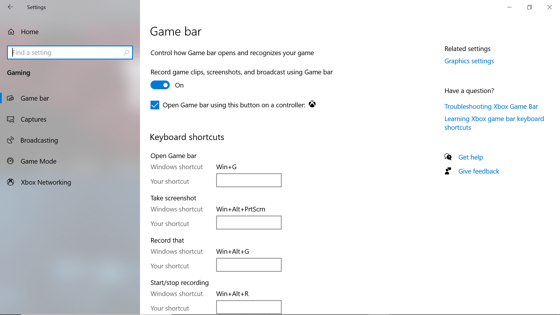 Windows Game Bar Settings