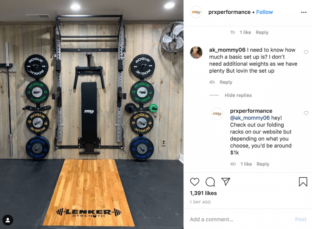 PRX Performance immediate response on an Instagram comment