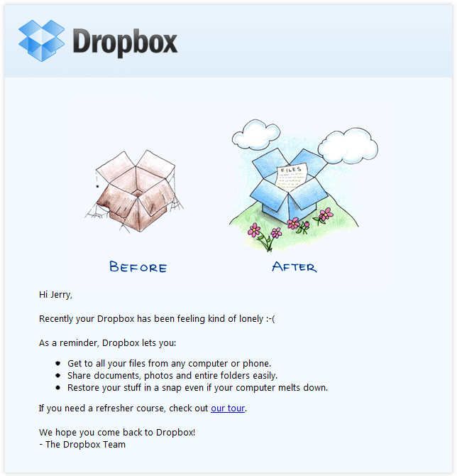 Dropbox email reengagement campaign