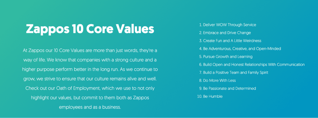 Zappos 10 Core Values
