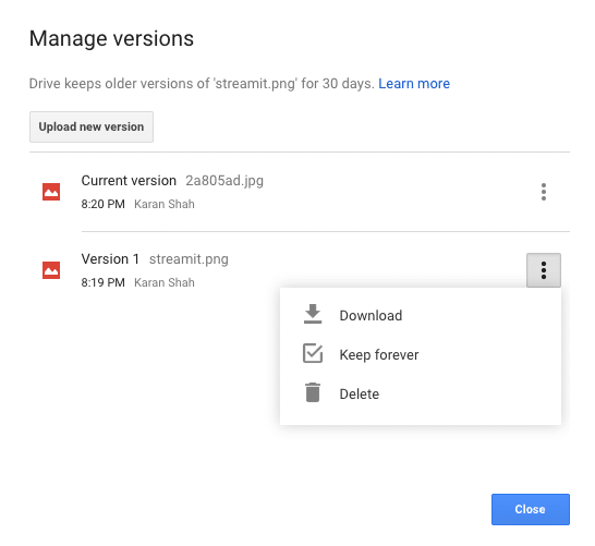 Google Drive: Revert to previous versions