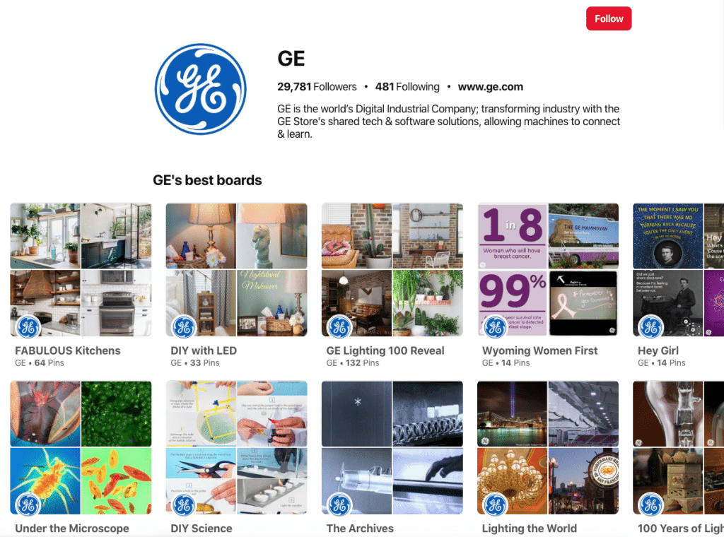 GE using Pinterest boards