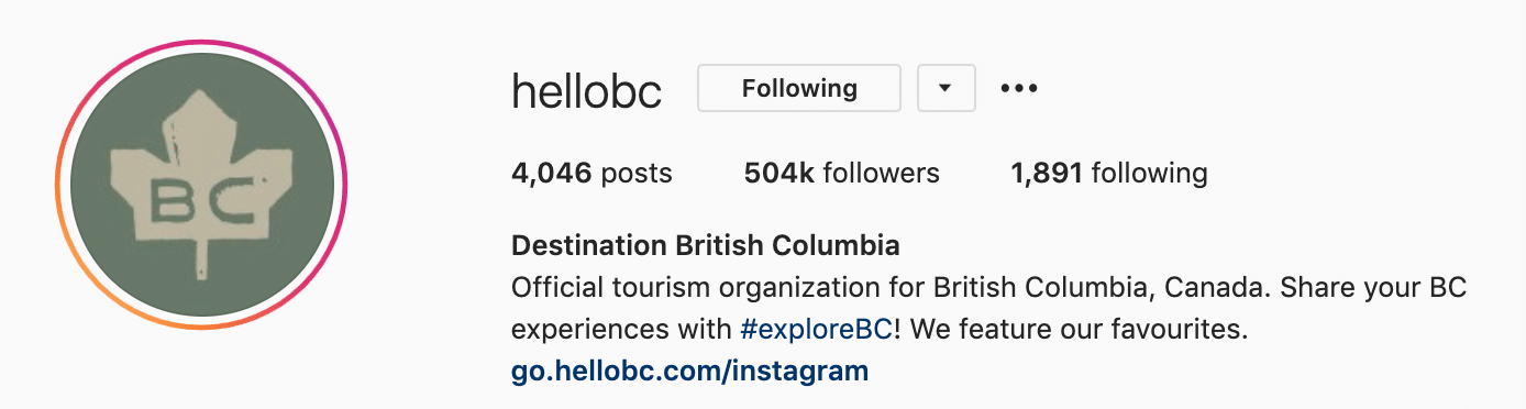 Destination British Columbia instagram page