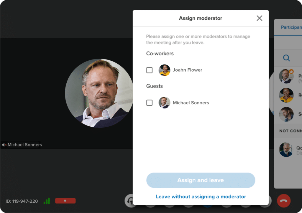 When hosts leave a meeting, RingCentral Video now encourages them to assign a new moderator