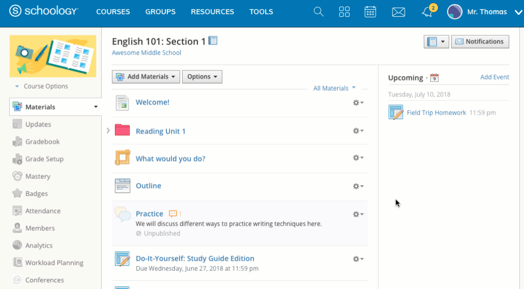 schoology online learning tool
