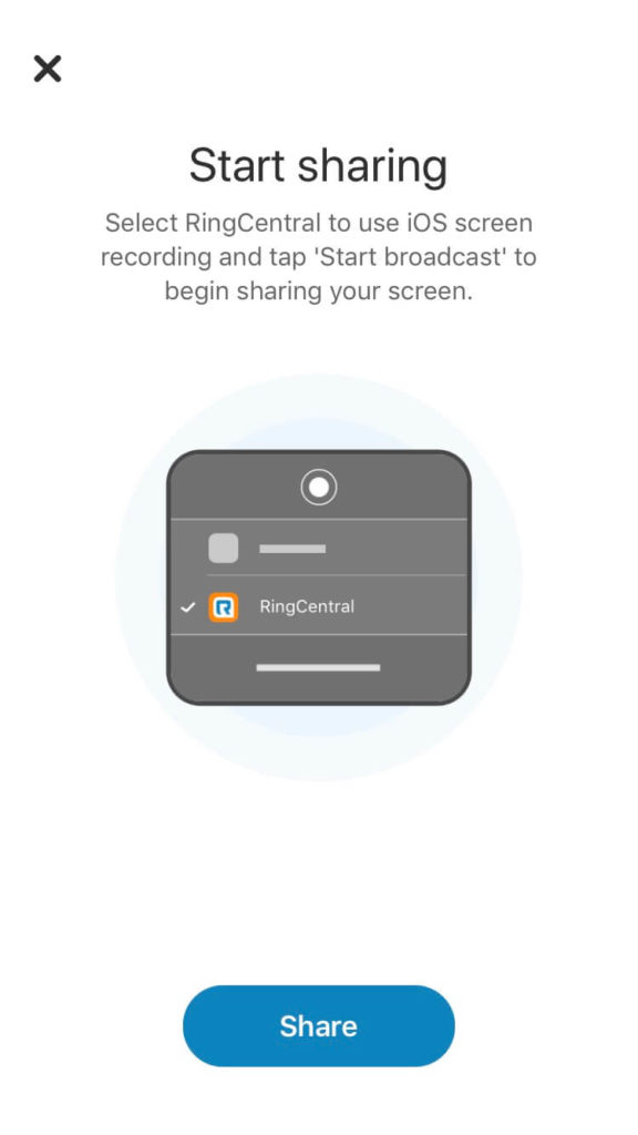 start a screen share on ringcentral's mobile app