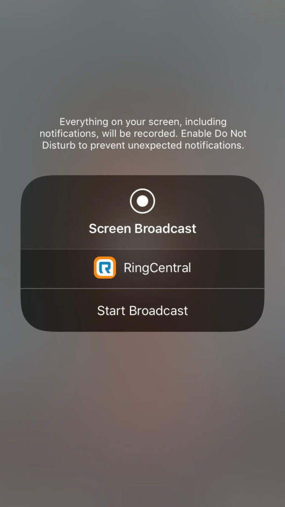 start mobile screen sharing on ringcentral