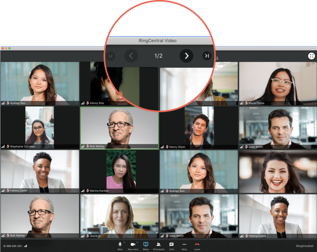 See every meeting participant on a 4x4, multi-page grid in RingCentral Video