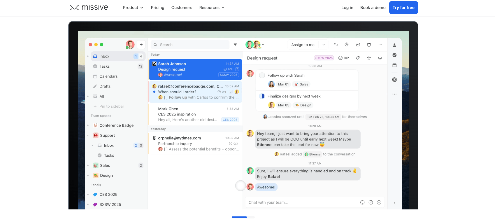 Missive application's homepage visual