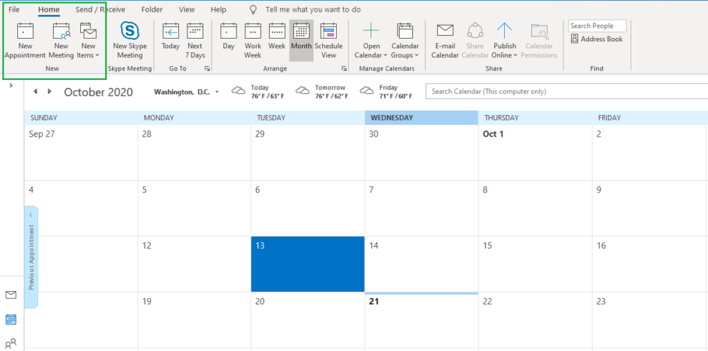 new meeting in outlook