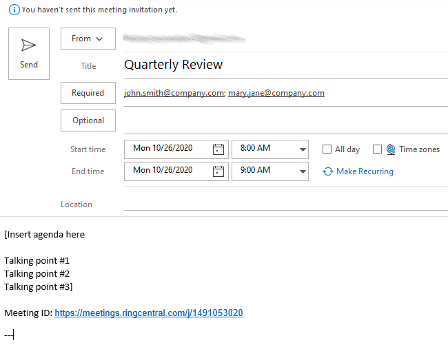 outlook meeting invite example
