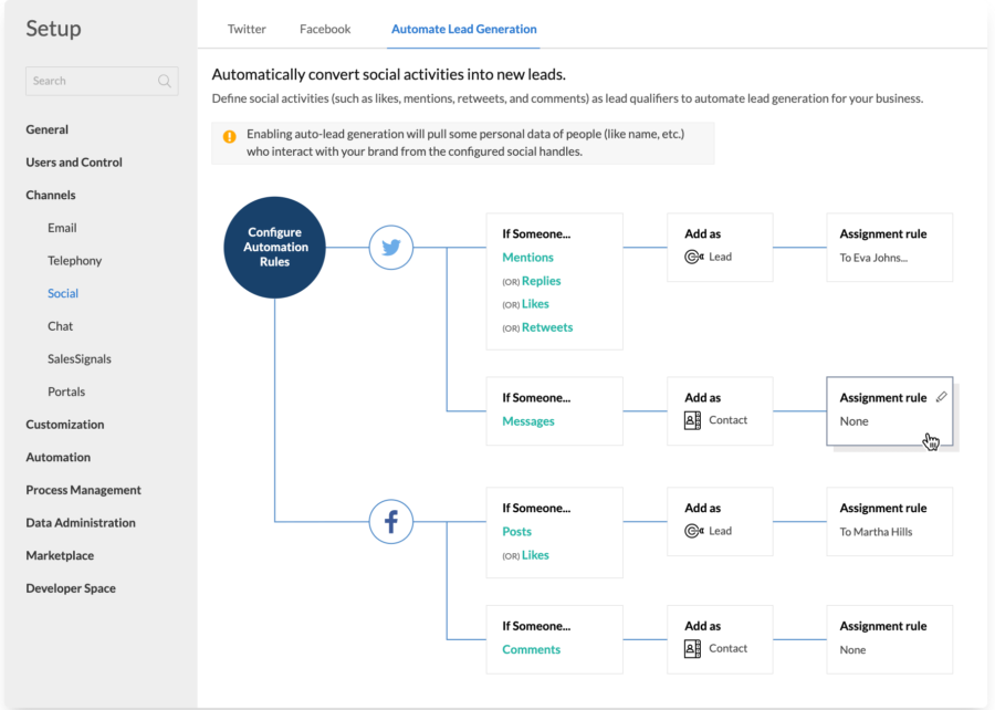 zoho social media crm