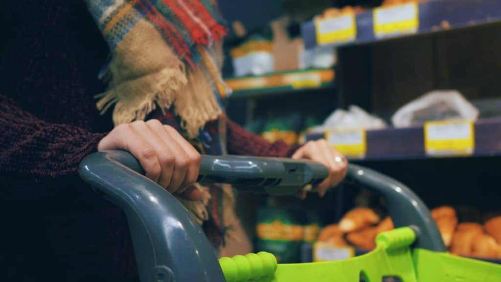 woman-shopping-in-retail-grocery-store-with-cart
