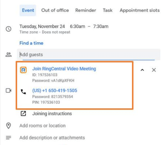 joining a ringcentral video meeting on google calendar