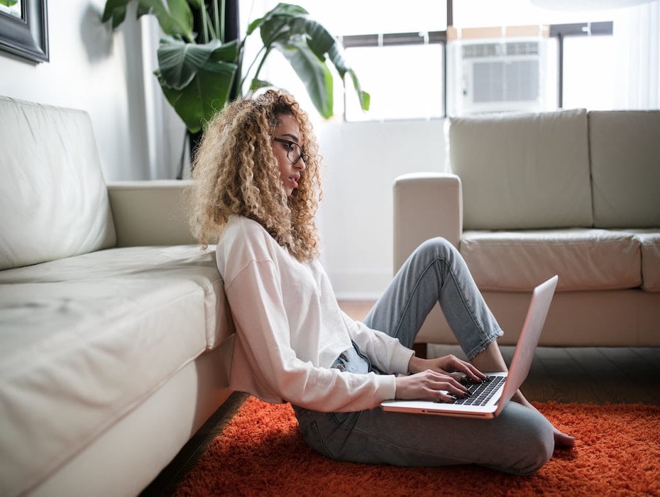 Woman working from home in casual clothing