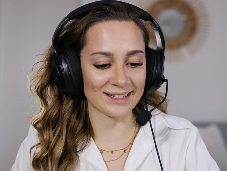 Woman working with a headset