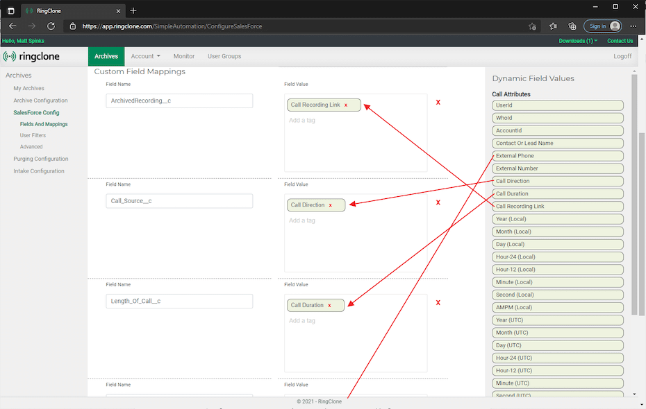 Custom field mapping