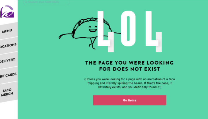 404 Page of Taco Bell