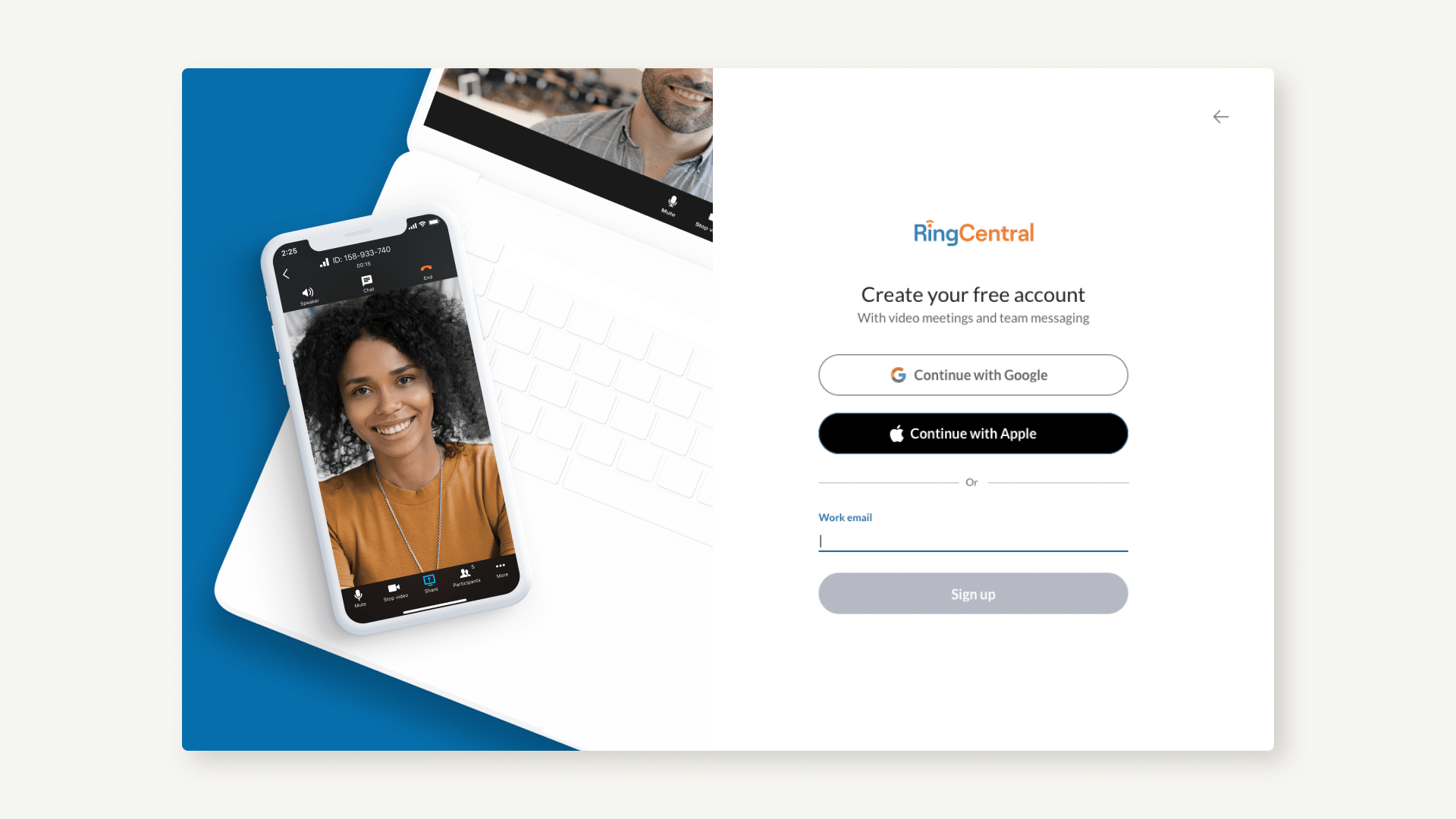 RingCentral login page using Apple ID