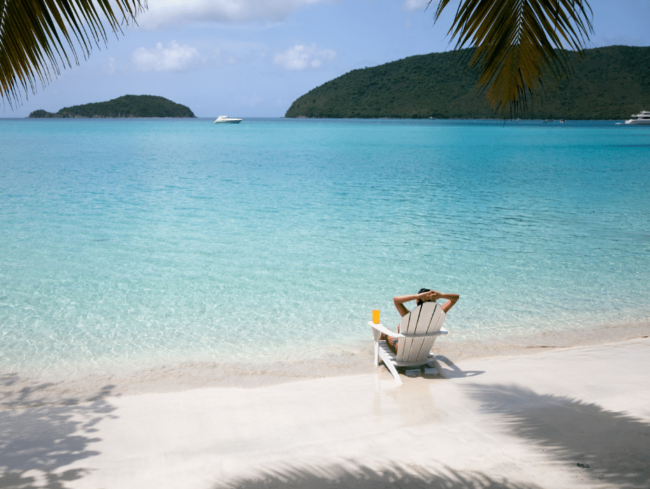 Man relaxing on beach chair looking at the ocean