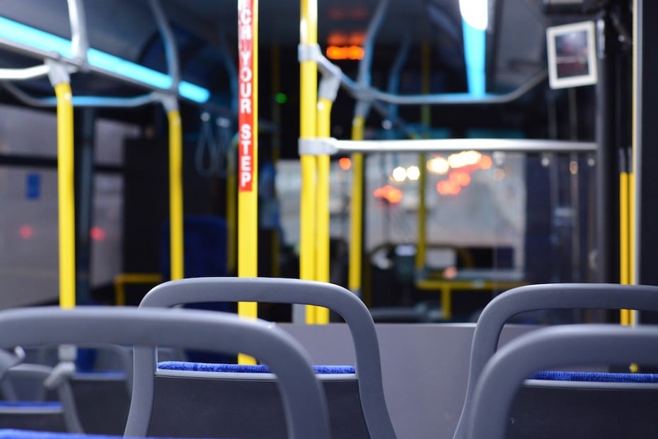 A shot of the interior of a public bus