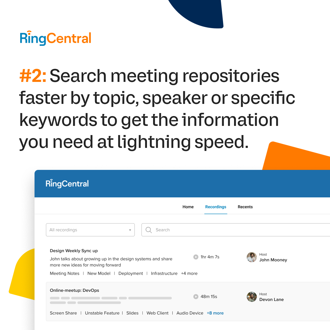 RingCentral Meeting Insights: search for topics, keywords, and more