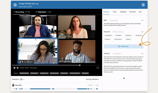 RingCentral Meeting Insights UI: whiteboard, conversation highlights, and more
