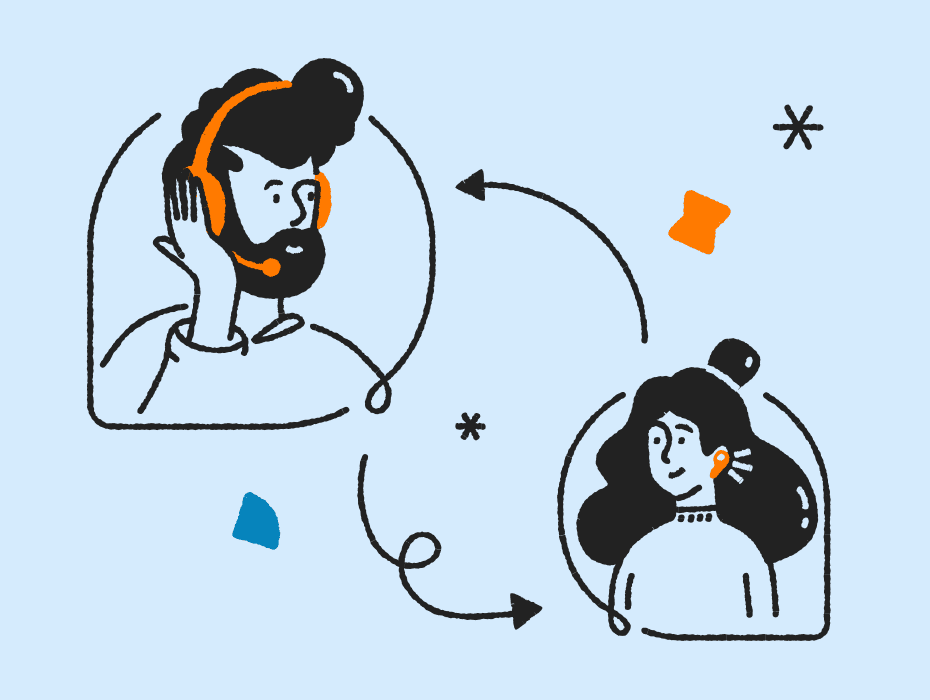 Illustration of a customer service agent talking to a customer