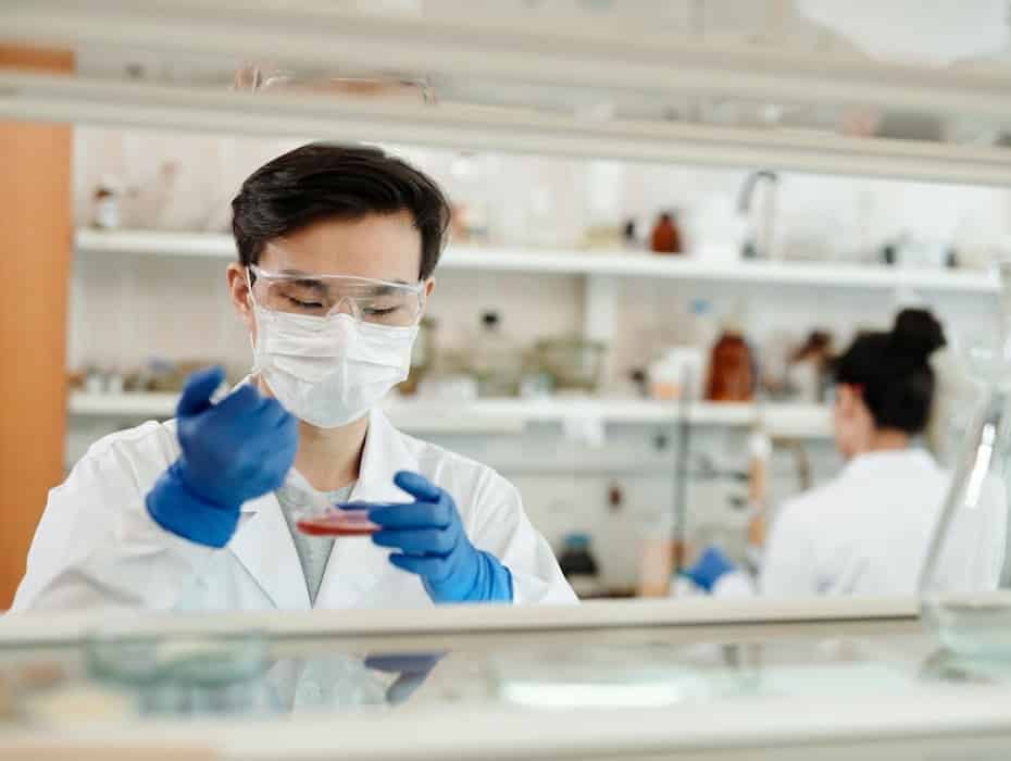 Biotech researcher in a lab setting