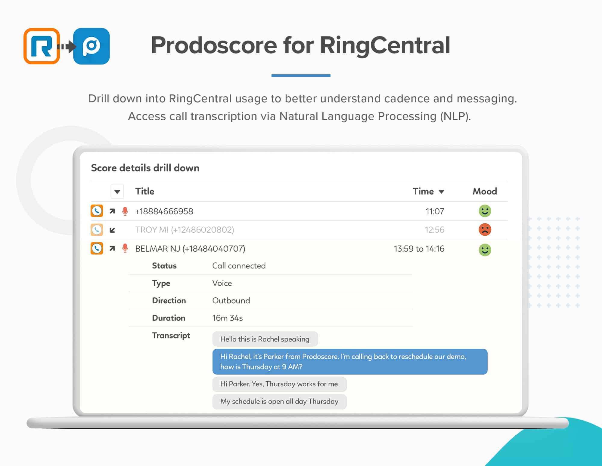 Prodoscore for RingCentral integration on a laptop banner