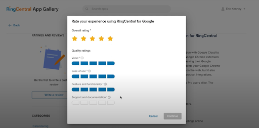 Ratings and reviews in the RingCentral app gallery
