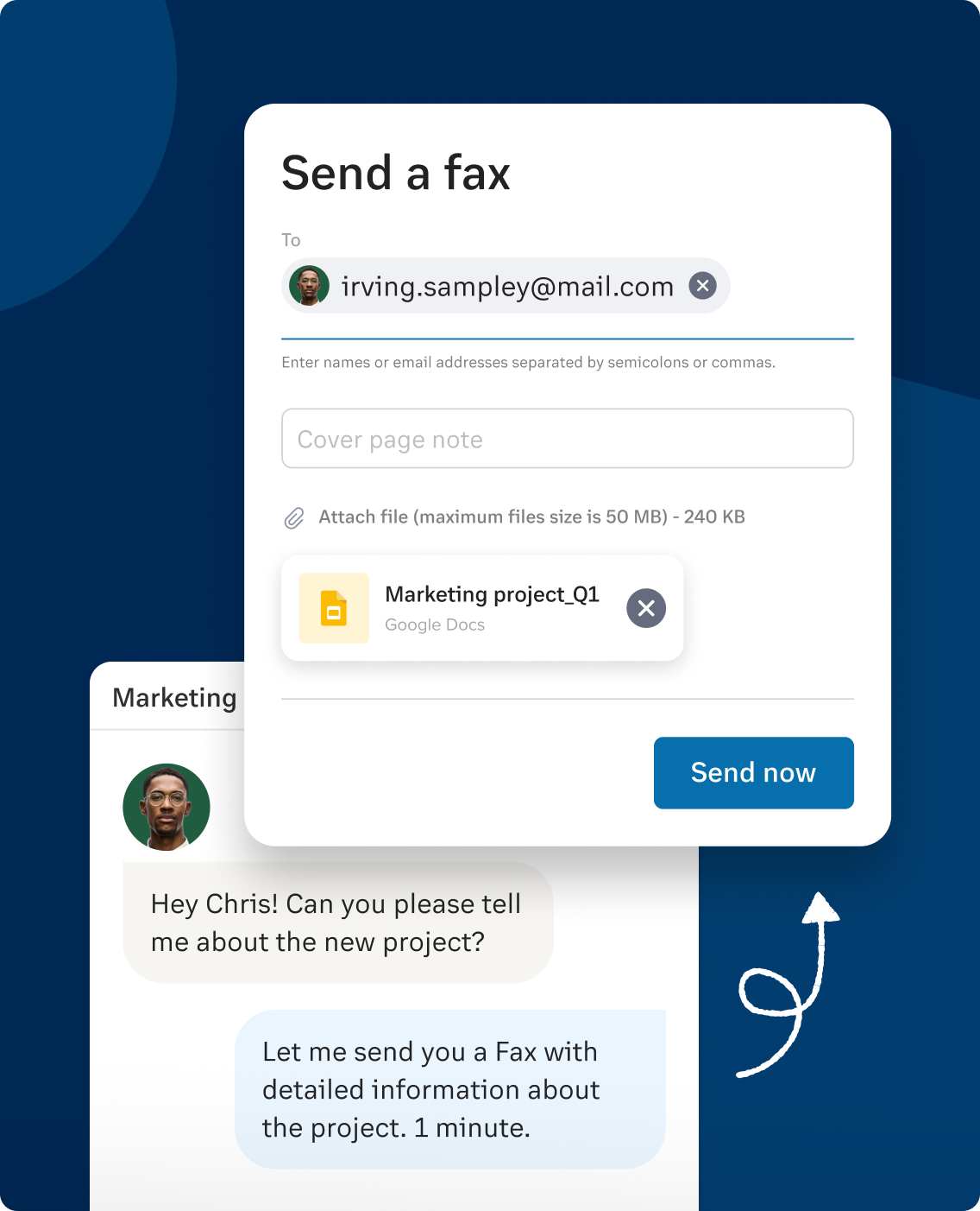 Sending an efax user interface
