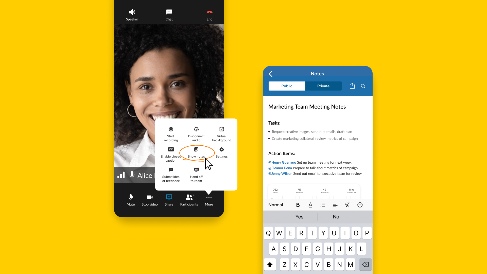 RingCentral Collaborative Notes: mobile interface