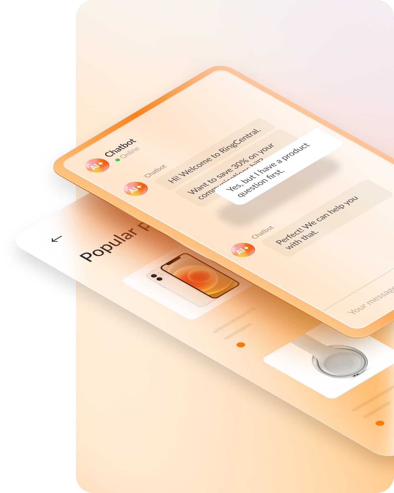 a 3D representation of a chatbot feature of the RingCentral RingCX app