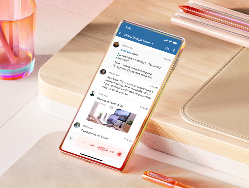 Video, voice and screen recordings in team messaging