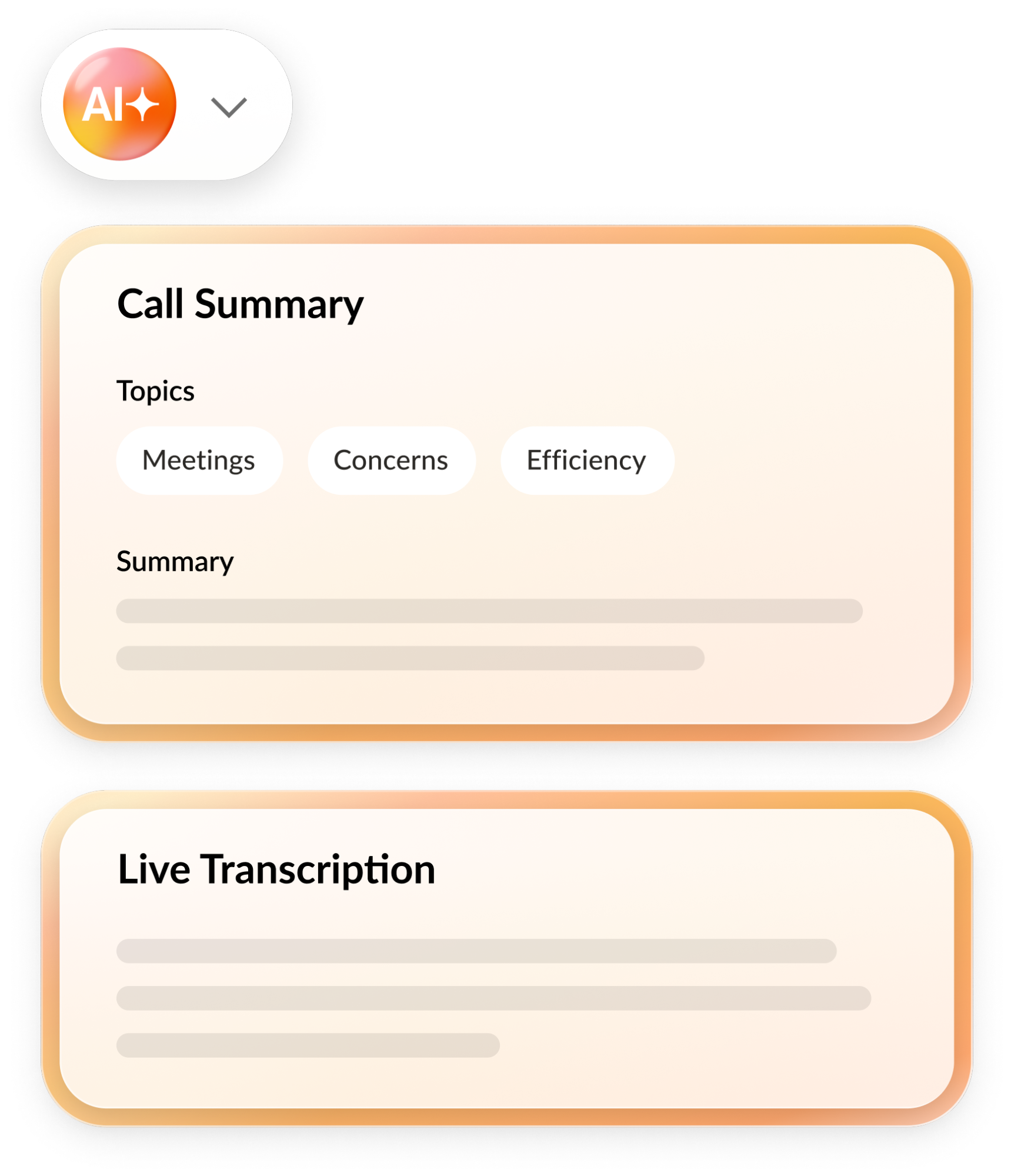 Automatic call summaries and transcription are examples of call center applications for AI tools for business
