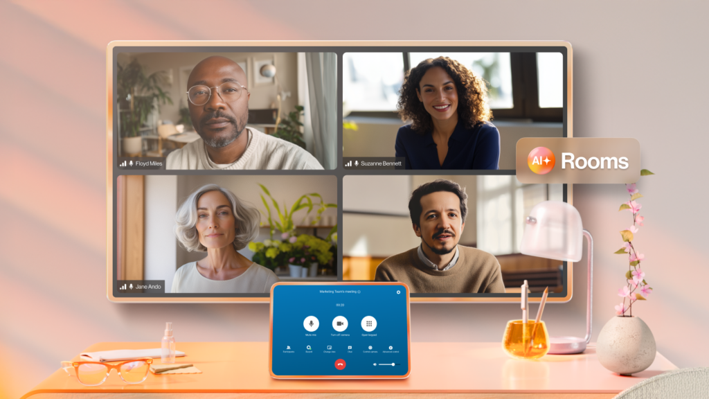 Team using RingVideo for hybrid meetings