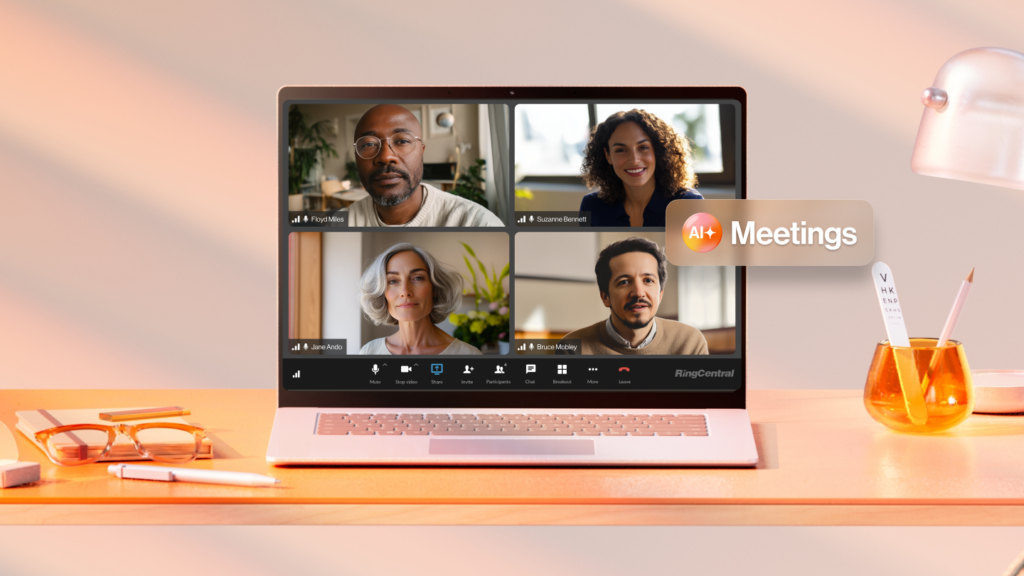 Team using RingVideo for online meetings